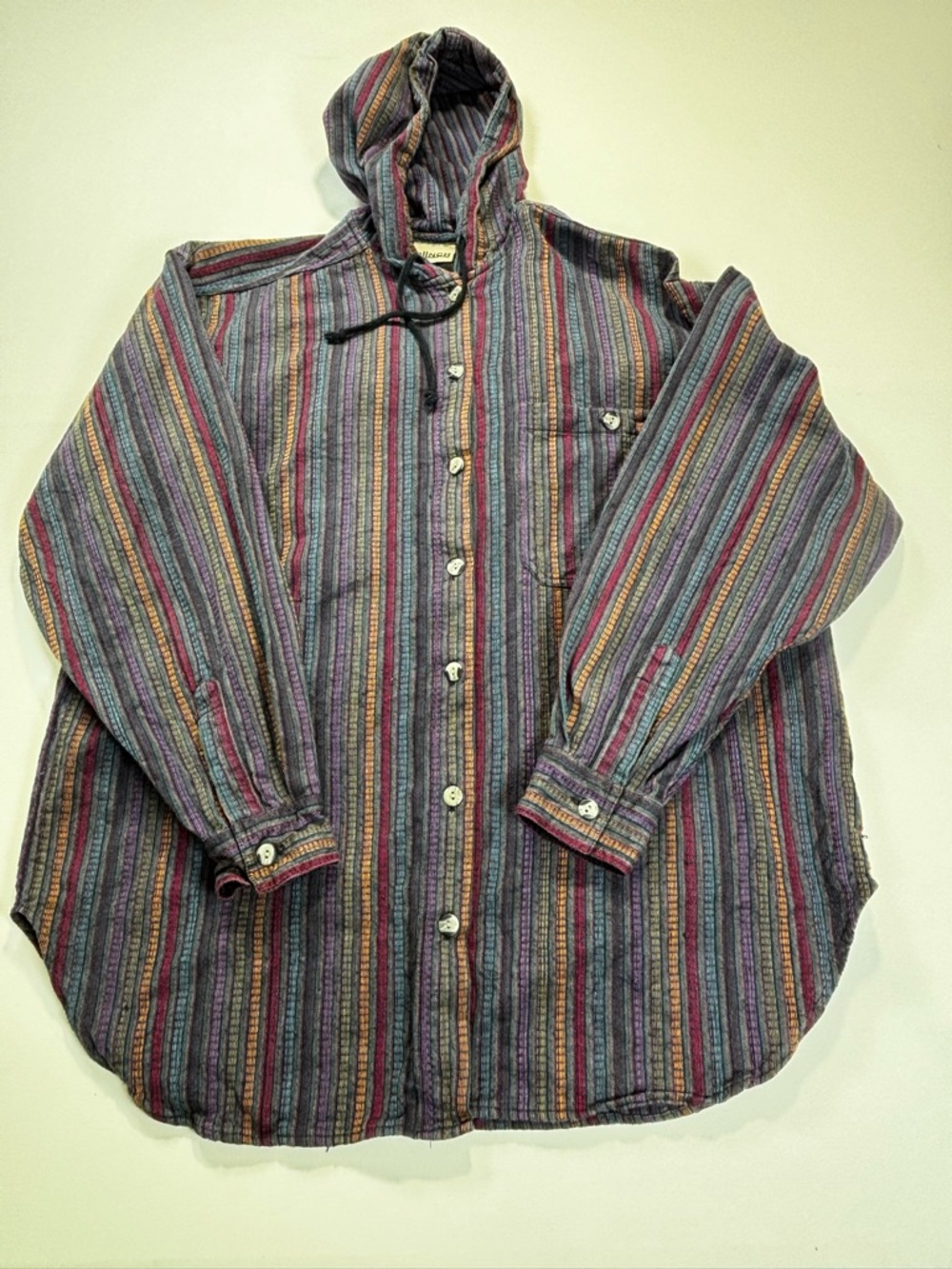 Punch Men's Striped Hooded Button-Down Shirt - Multicolor